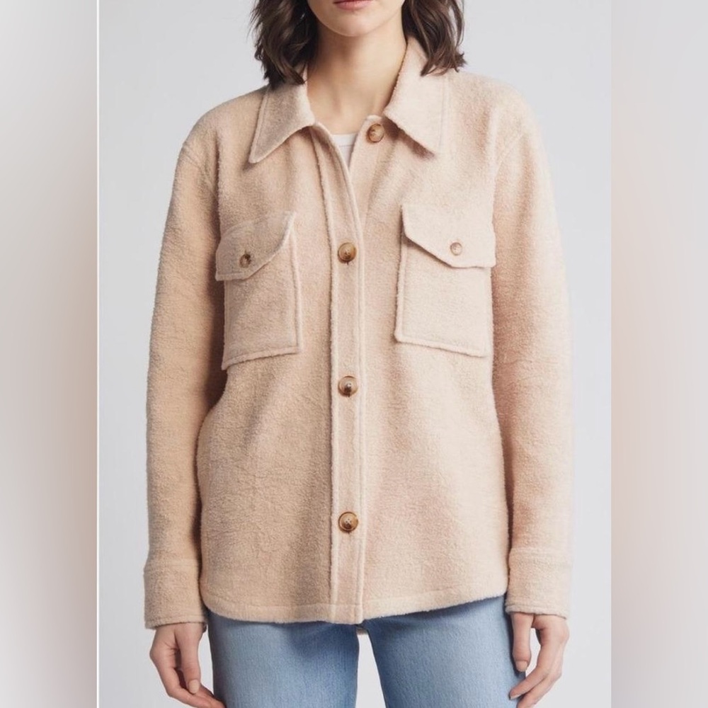 Faherty Holden High Pile Fleece Jacket in Peach Whip